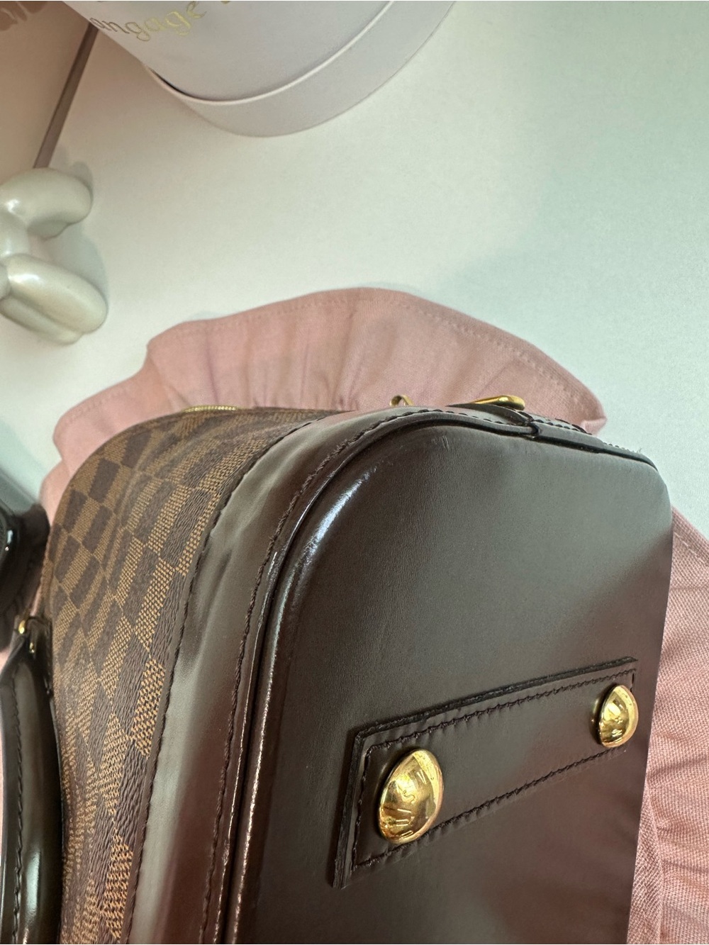 Louis Vuitton Brown Checkered Satchel with Gold Hardware - Picture 7 of 12